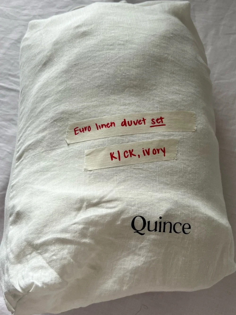 Quince Ivory European Linen Duvet Set, ivory, king/cal king